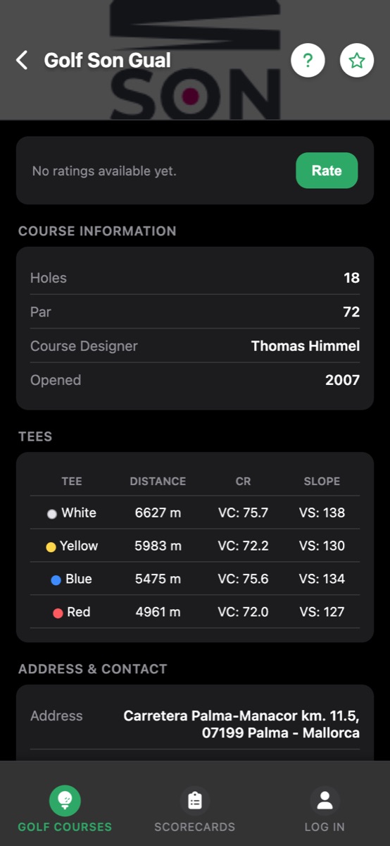 Course detail Golf Son Gual with tees