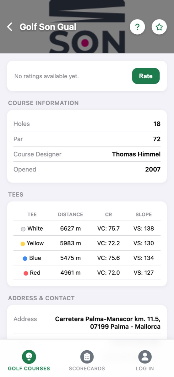 Course detail Golf Son Gual with tees