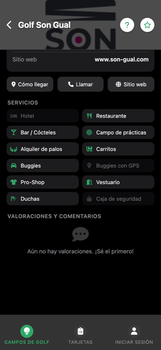 Detalle del campo Golf Son Gual con servicios en la app