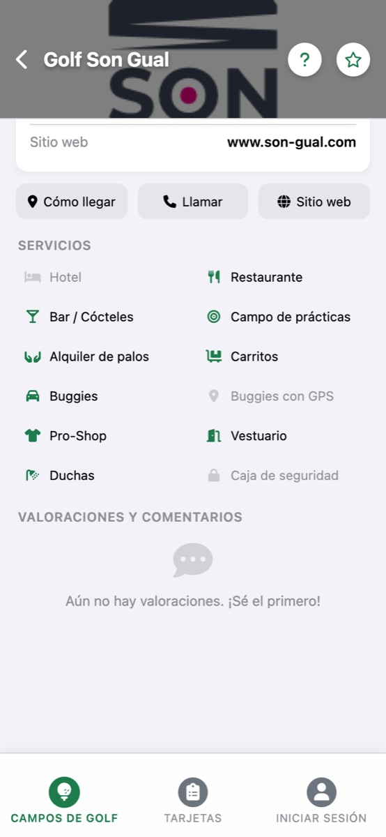 Detalle del campo Golf Son Gual con servicios en la app